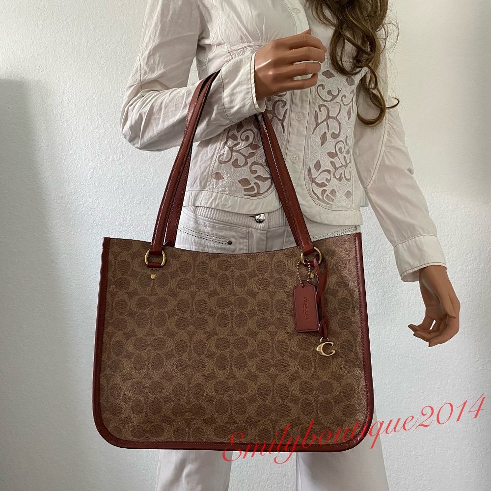 NWT Coach C2591 Tyler Carryall In Signature Canvas Tan Rust Brown Bag Tote